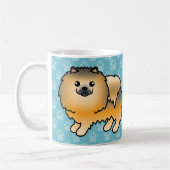 Orange Sable Happy Spitz Hunde auf blau Kaffeetasse (Links)