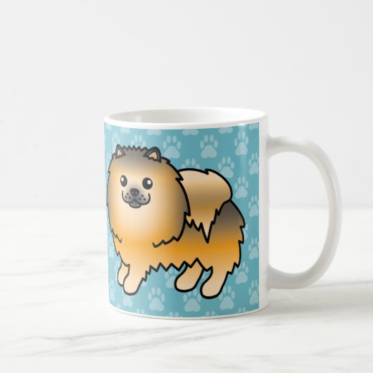 Orange Sable Happy Spitz Hunde auf blau Kaffeetasse (Rechts)