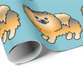 Orange Sable Spitz Dog Muster auf blau Geschenkpapier (Rolleneckpunkt)