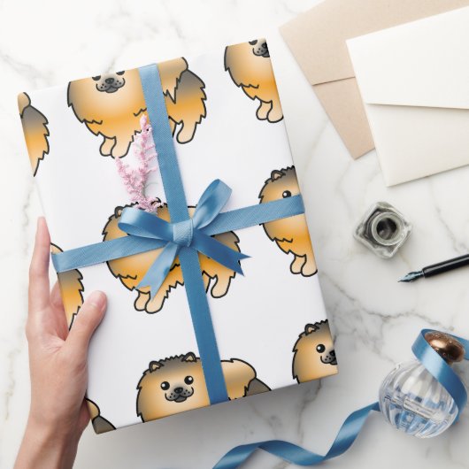 Orange Sable Spitz Niedlich Cartoon Dog Muster Geschenkpapier (Schenken)