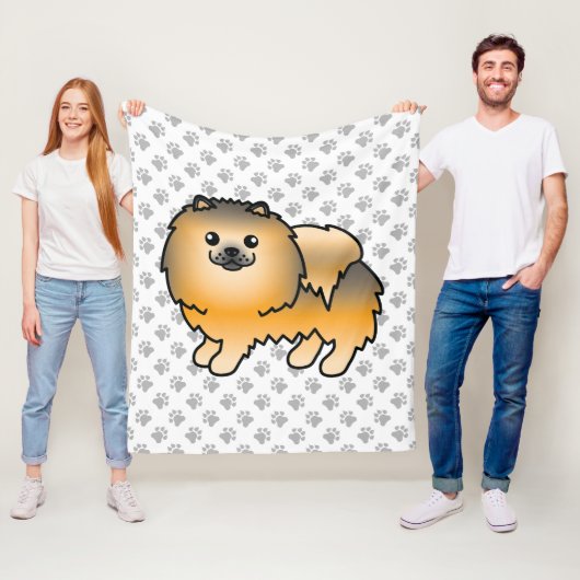 Orange Sable Spitz Niedlich Cartoon Dog & Paws Fleecedecke (Beispiel)