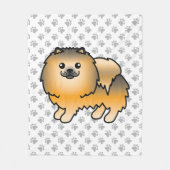 Orange Sable Spitz Niedlich Cartoon Dog & Paws Fleecedecke (Vorderseite)