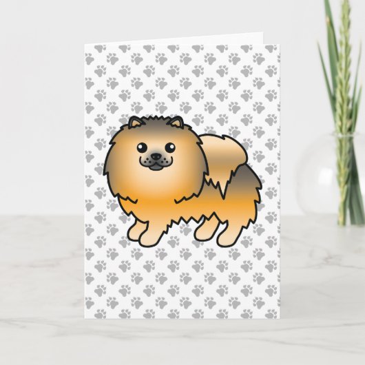 Orange Sable Spitz Niedlich Cartoon Dog & Paws Karte (Vorderseite)