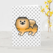 Orange Sable Spitz Niedlich Cartoon Dog & Paws Karte (Gelbe Blume)