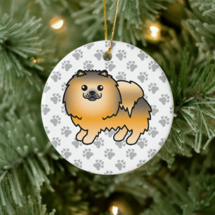 Orange Sable Spitz Niedlich Cartoon Dog & Paws Keramik Ornament