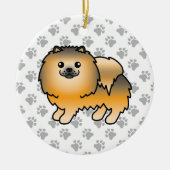 Orange Sable Spitz Niedlich Cartoon Dog & Paws Keramik Ornament (Vorne)
