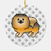 Orange Sable Spitz Niedlich Cartoon Dog & Paws Keramik Ornament (Hinten)