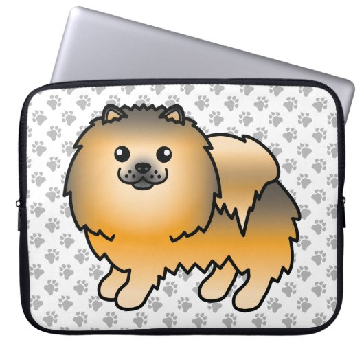 Orange Sable Spitz Niedlich Cartoon Dog & Paws Laptopschutzhülle (Vorderseite)