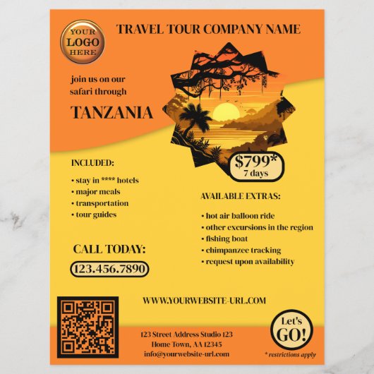 Orange Safari Reisevorlage Flyer (Vorne)