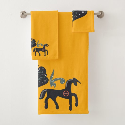 Orange Saffron und skandinavisches Muster Badhandtuch Set (Insitu)