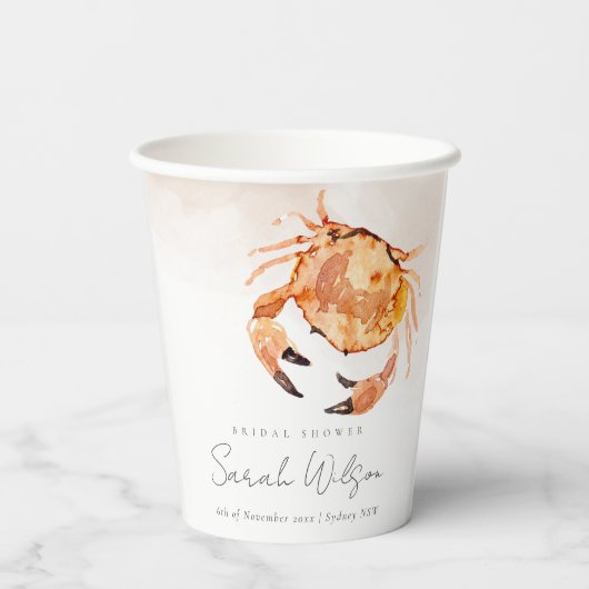 Orange Sand Coastal Crab Nautisches Brautparty Pappbecher (Rückseite)