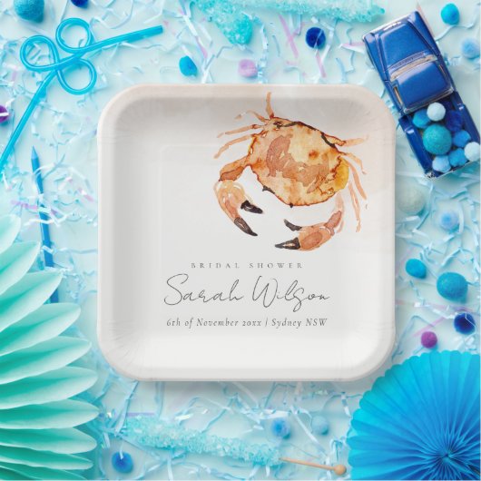 Orange Sand Coastal Crab Nautisches Brautparty Pappteller (Party)