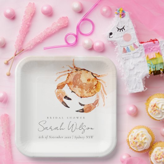 Orange Sand Coastal Crab Nautisches Brautparty Pappteller (Party)