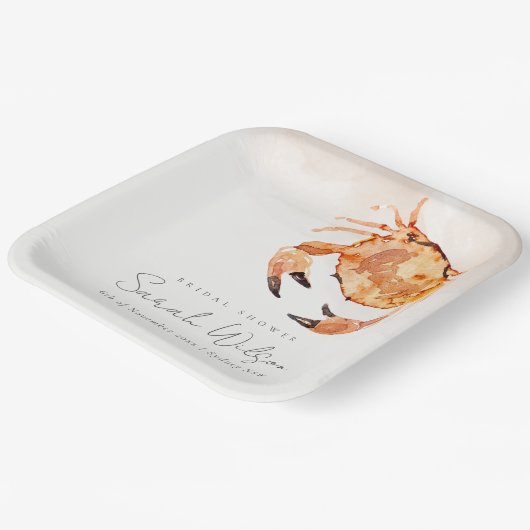 Orange Sand Coastal Crab Nautisches Brautparty Pappteller (Gewinkelt)