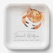 Orange Sand Coastal Crab Nautisches Brautparty Pappteller (Vorderseite)