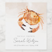 Orange Sand Coastal Crab Nautisches Brautparty Weinetikett (Einzelnes Label)
