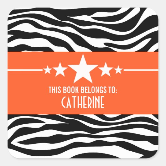 Orange Sassy Star Zebra Buchzeichen Stickers (Vorderseite)
