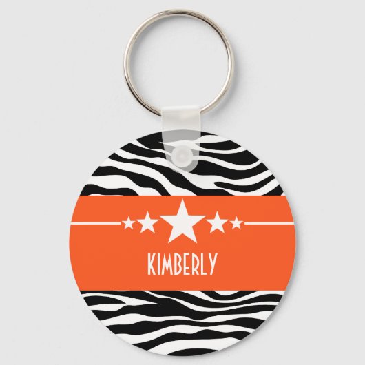 Orange Sassy Star Zebra Schlüsselanhänger (Vorderseite)