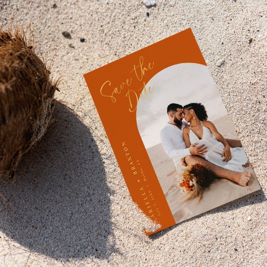 Orange Save the Date Card mit Folie Folieneinladung