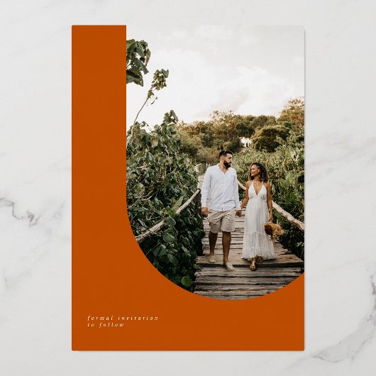 Orange Save the Date Card mit Folie Folieneinladung (Rückseite)