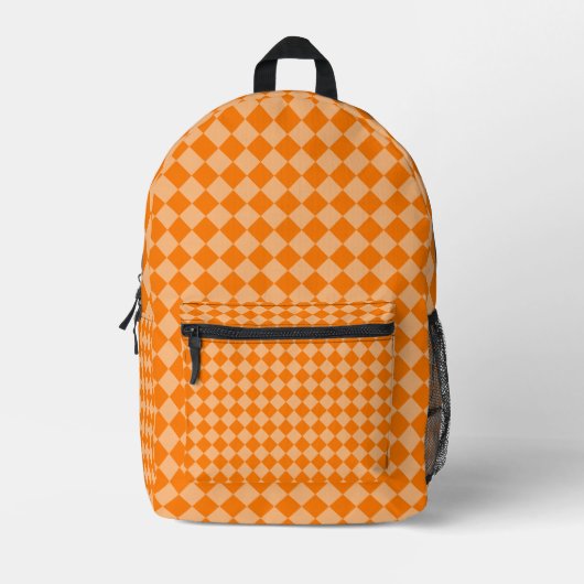 Orange Schachbrett Diamond Pattern Bedruckter Rucksack (Vorderseite)