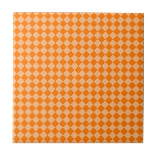 Orange Schachbrett Diamond Pattern Fliese (Vorderseite)