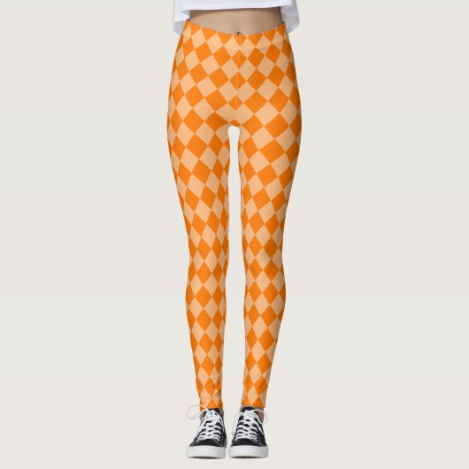 Orange Schachbrett Diamond Pattern Leggings (Vorderseite)