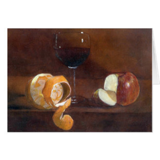 Orange Schale, Apple und ein Glas Rotwein