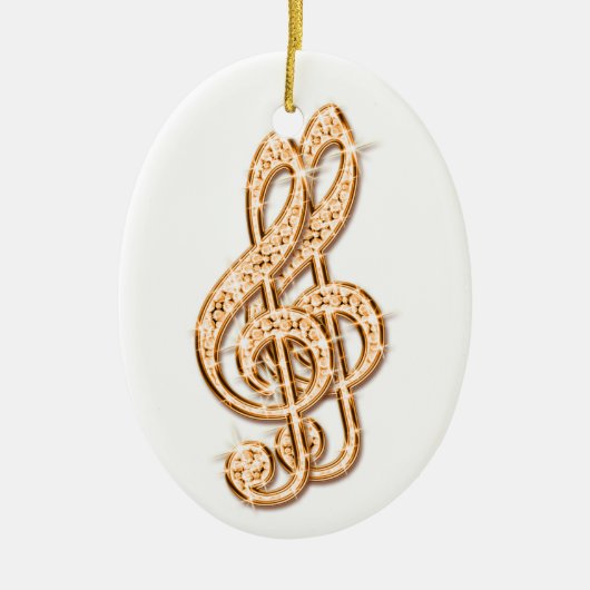 Orange schillernder funkelnd Diamant-Musiknoten Keramikornament (Vorne)