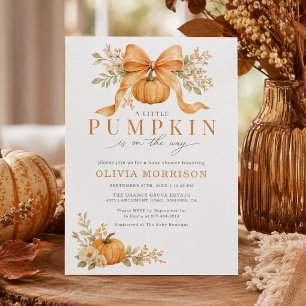 Orange Schleifen-Kürbis-Herbst-Baby-Party Einladung