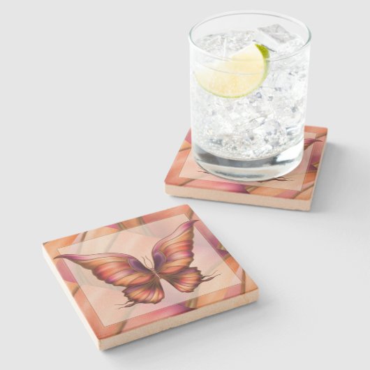 Orange Schmetterling Steinuntersetzer (Seitenansicht)