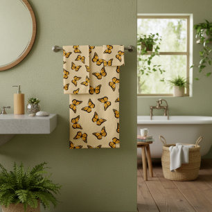 Orange Schmetterlinge Badezimmer Handtuchhandtuch  Badhandtuch Set