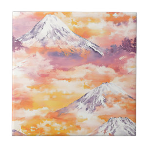 Orange Schneegipfel Sonnenuntergang Aquarell Natur Fliese