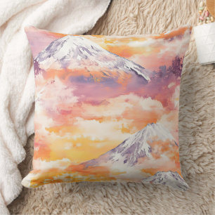 Orange Schneegipfel Sonnenuntergang Aquarell Natur Kissen
