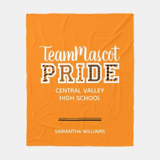 Orange School Pride Mascot Name Fleece Blanket (Vorderseite)