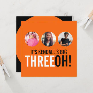 Orange schwarz 30. THREEOH! Foto Geburtstag einlad Einladung