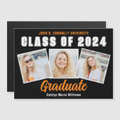 Orange Schwarz Abschluss Foto Collage Magnet Card (Vorne/Hinten)
