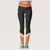 Orange & schwarz blumenweiße Streifen und Name mod Leggings (Vorderseite)