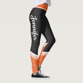 Orange & schwarz blumenweiße Streifen und Name mod Leggings