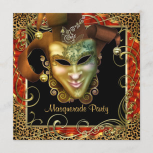 Orange Schwarz Gold Leopard Maskenparty Einladung