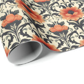 Orange/Schwarz/Grau-Blumenjugend Geschenkpapier (Rolleneckpunkt)