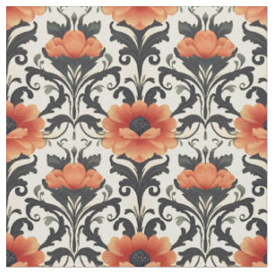 Orange/Schwarz/Grau-Blumenjugend Stoff