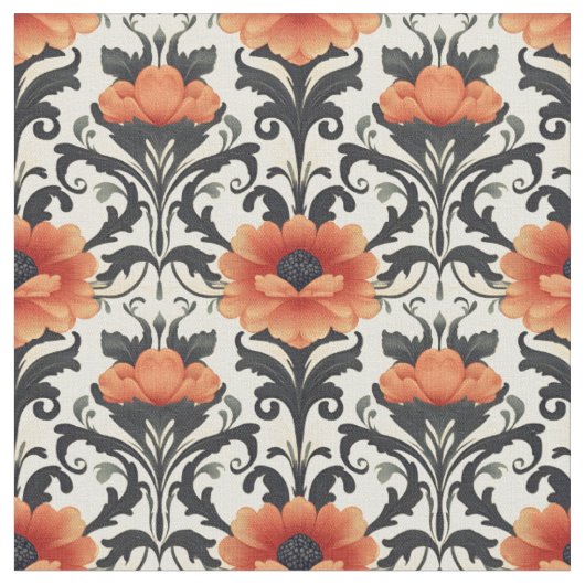 Orange/Schwarz/Grau-Blumenjugend Stoff (Nahaufnahme)