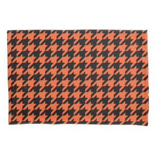 Orange Schwarz Houndstooth Karo Kissenbezug