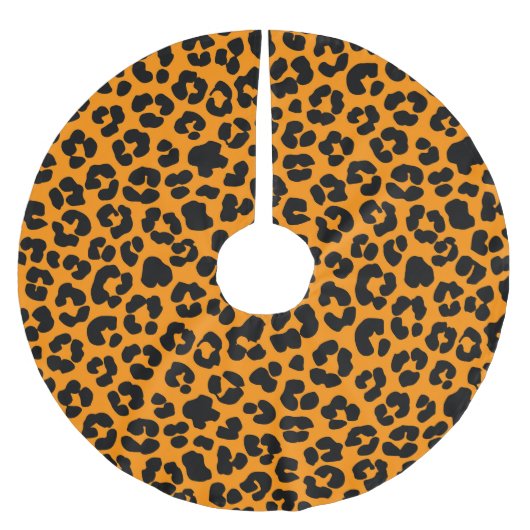 Orange Schwarz Leopard Print Muster Halloween Deko Polyester Weihnachtsbaumdecke (Vorderseite)