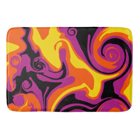 Orange, Schwarz, Rosa und Gelb Badematte (Vorderseite)