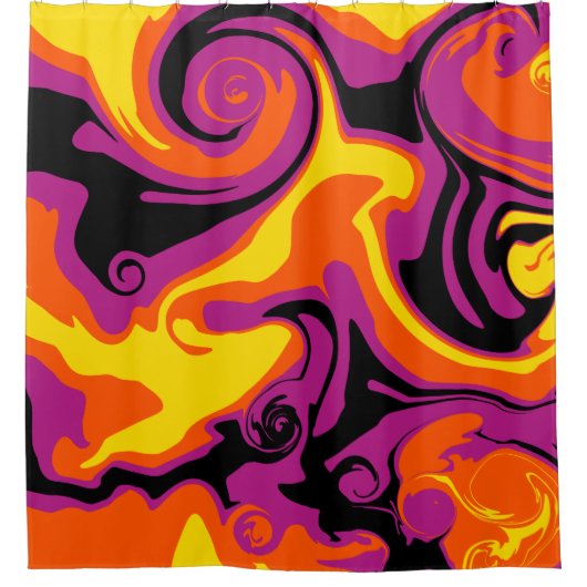 Orange, Schwarz, Rosa und Gelb Duschvorhang (Vorderseite)