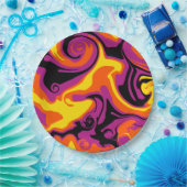 Orange, Schwarz, Rosa und Gelb Pappteller (Party)