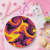 Orange, Schwarz, Rosa und Gelb Pappteller (Party)
