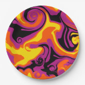 Orange, Schwarz, Rosa und Gelb Pappteller (Vorderseite)